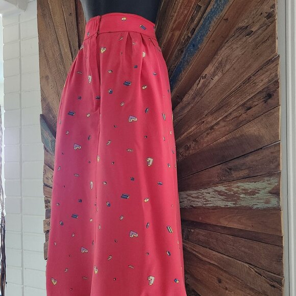 Vintage Chloe made in France tetris print midi pockets silk skirt Sz S - Picture 2 of 9